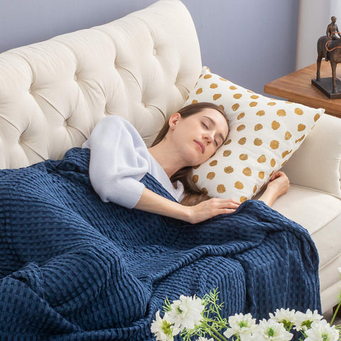 Bedsure navy king blanket fully spread on bed for full-coverage comfort benefit