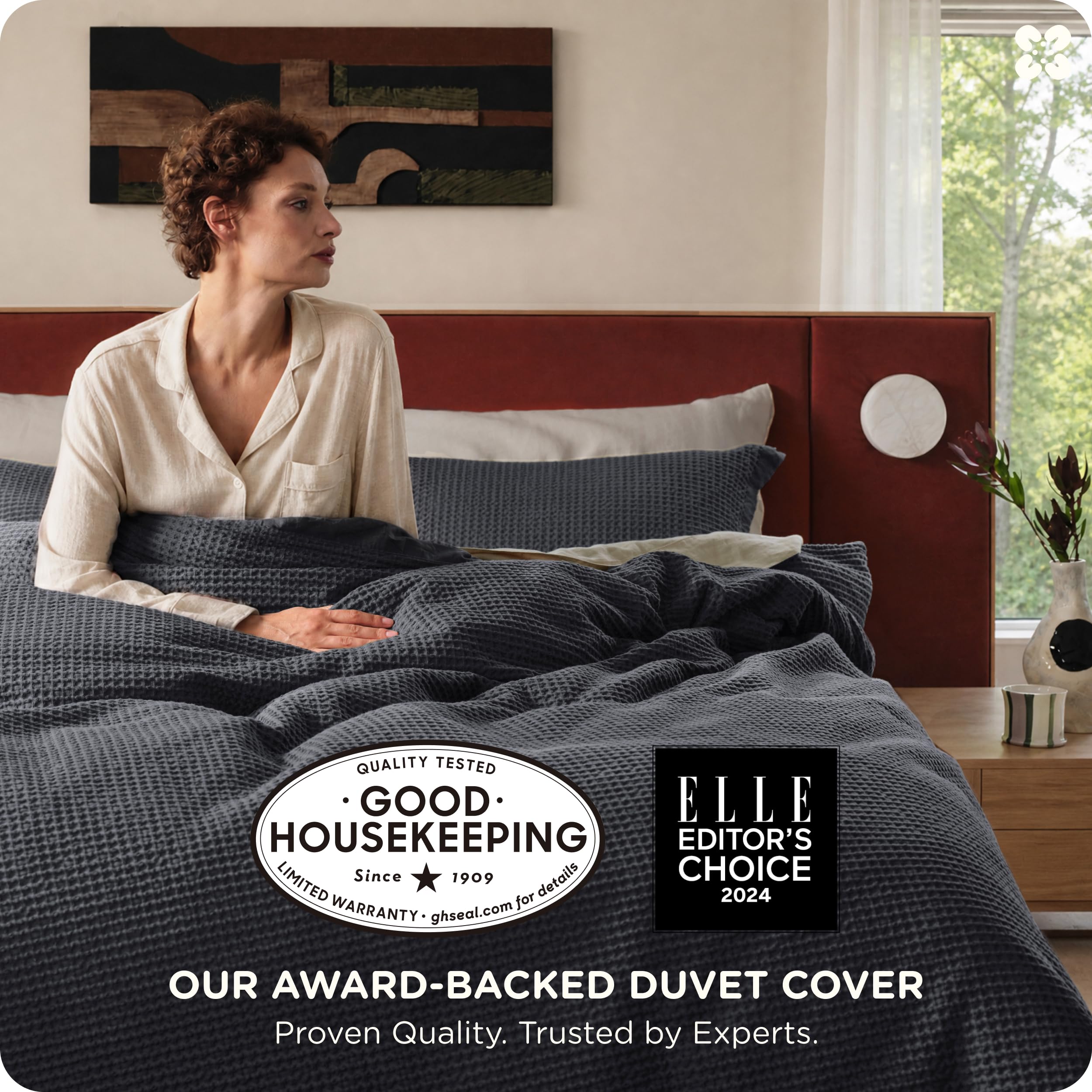 Close-up of Bedsure waffle weave showing cotton texture and breathable comfort