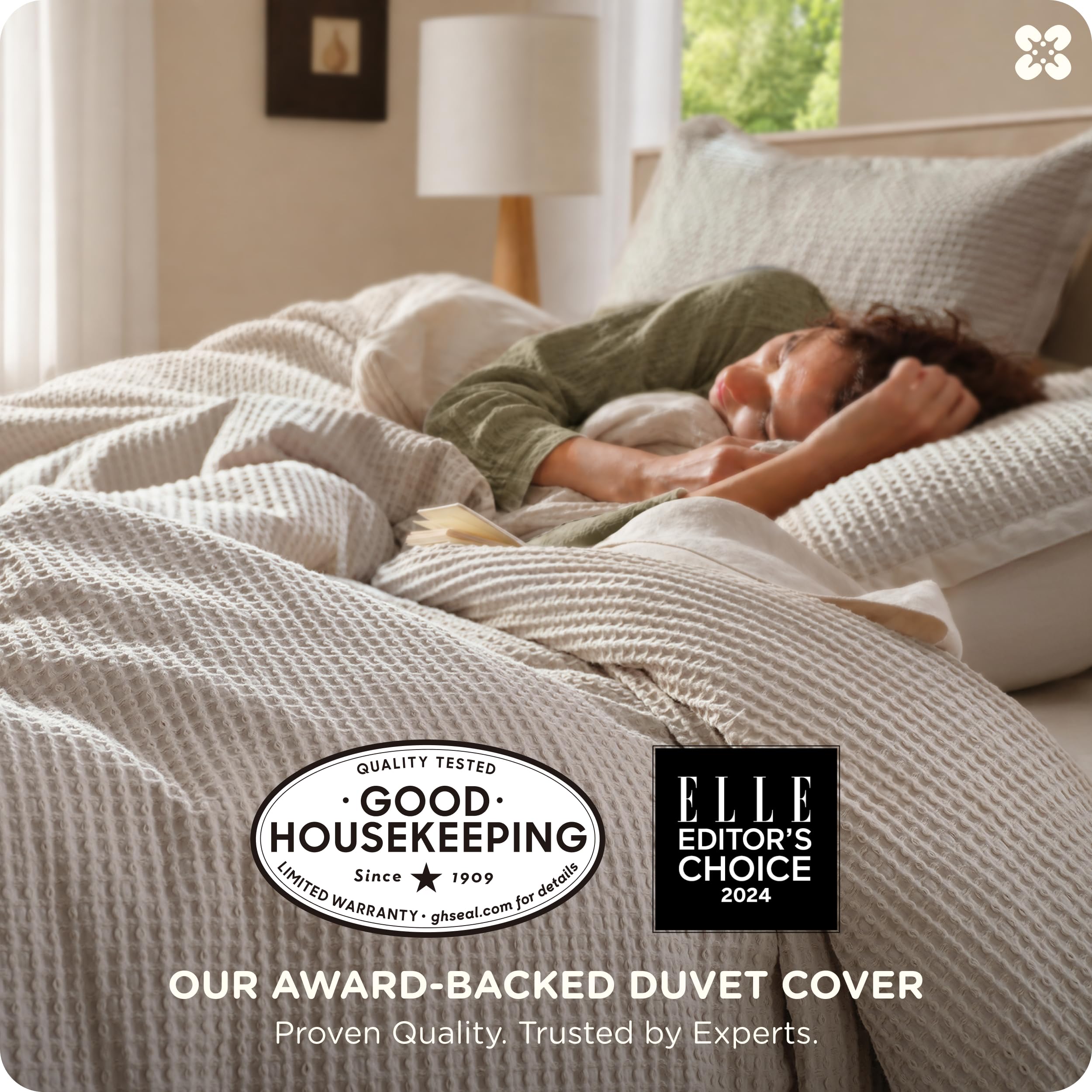 Bedsure close-up of waffle cotton texture highlighting breathable fabric benefit