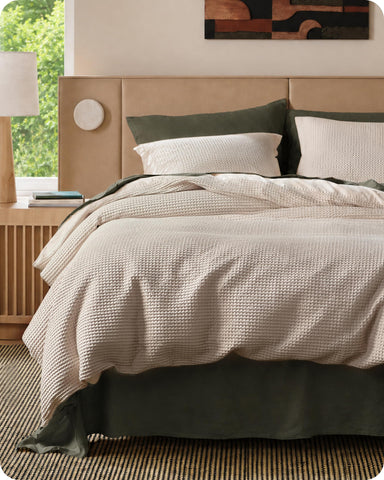 Bedsure king waffle duvet cover front view shows linen tone and inviting style