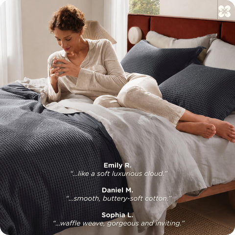 Stylish bedroom with Bedsure waffle duvet on a made bed for a cozy aesthetic