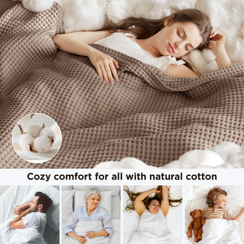 Bedsure close-up of waffle weave texture showing breathable cotton comfort
