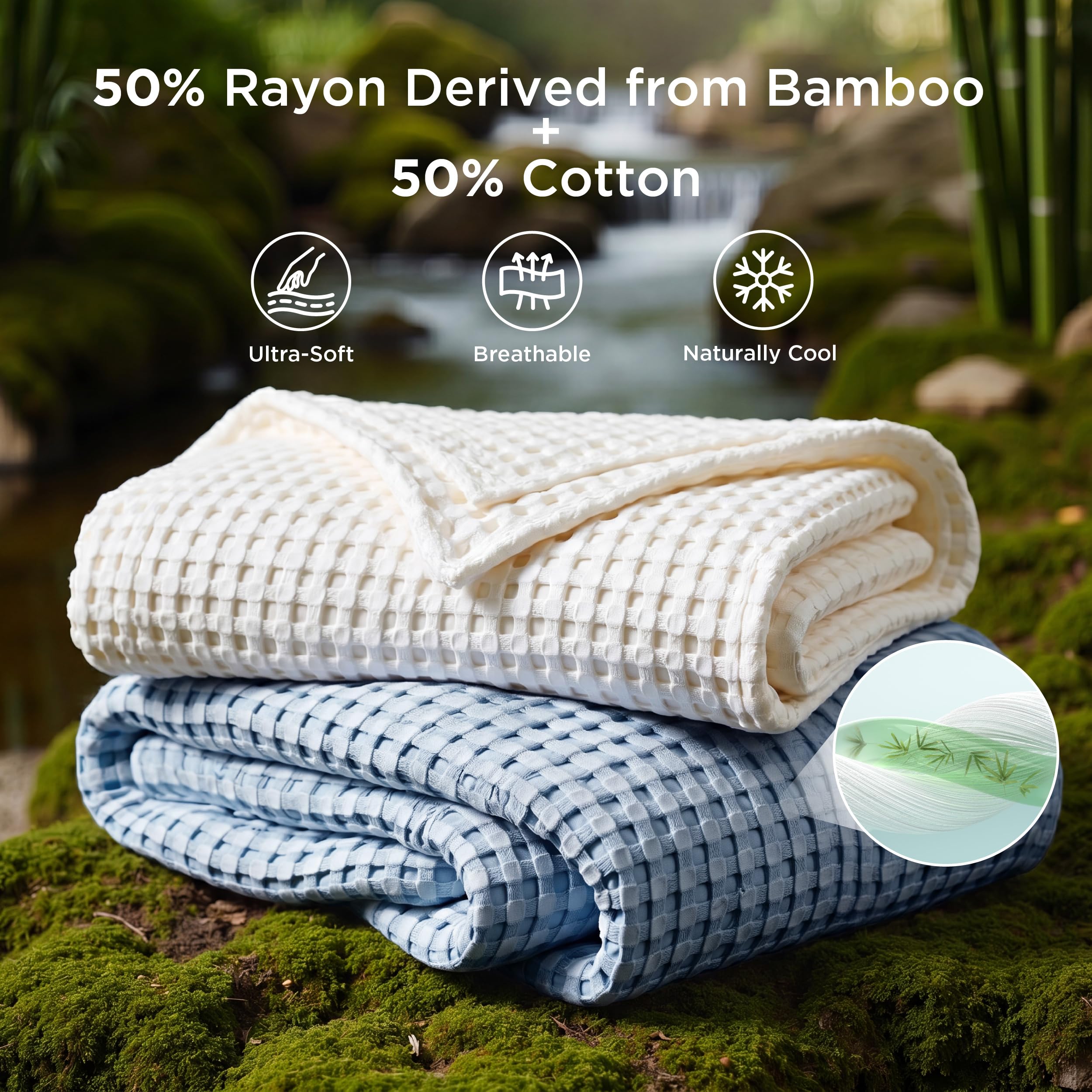 Bedsure waffle texture close-up highlighting breathable weave and softness