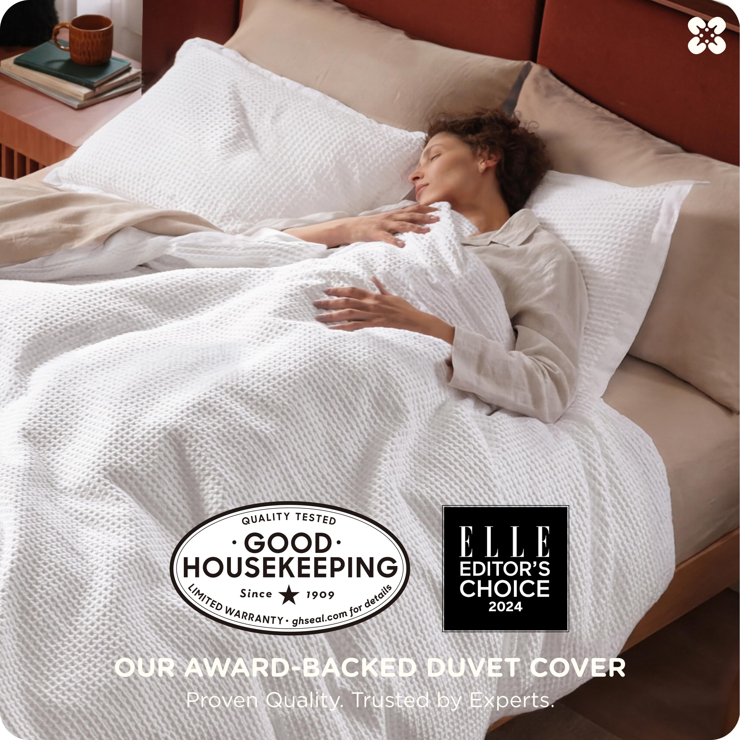 Bedsure close-up of waffle weave highlighting soft cotton texture and breathability