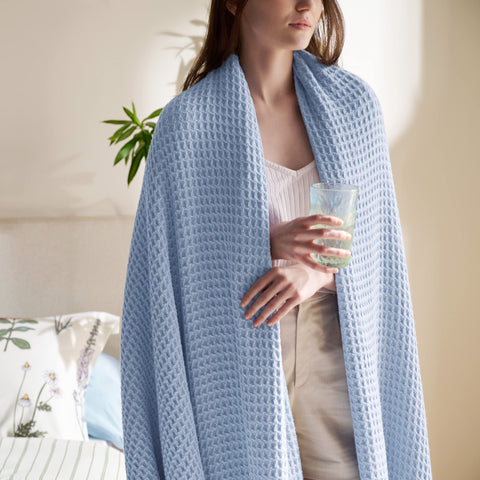 Bedsure waffle weave close-up highlighting texture and breathable cotton