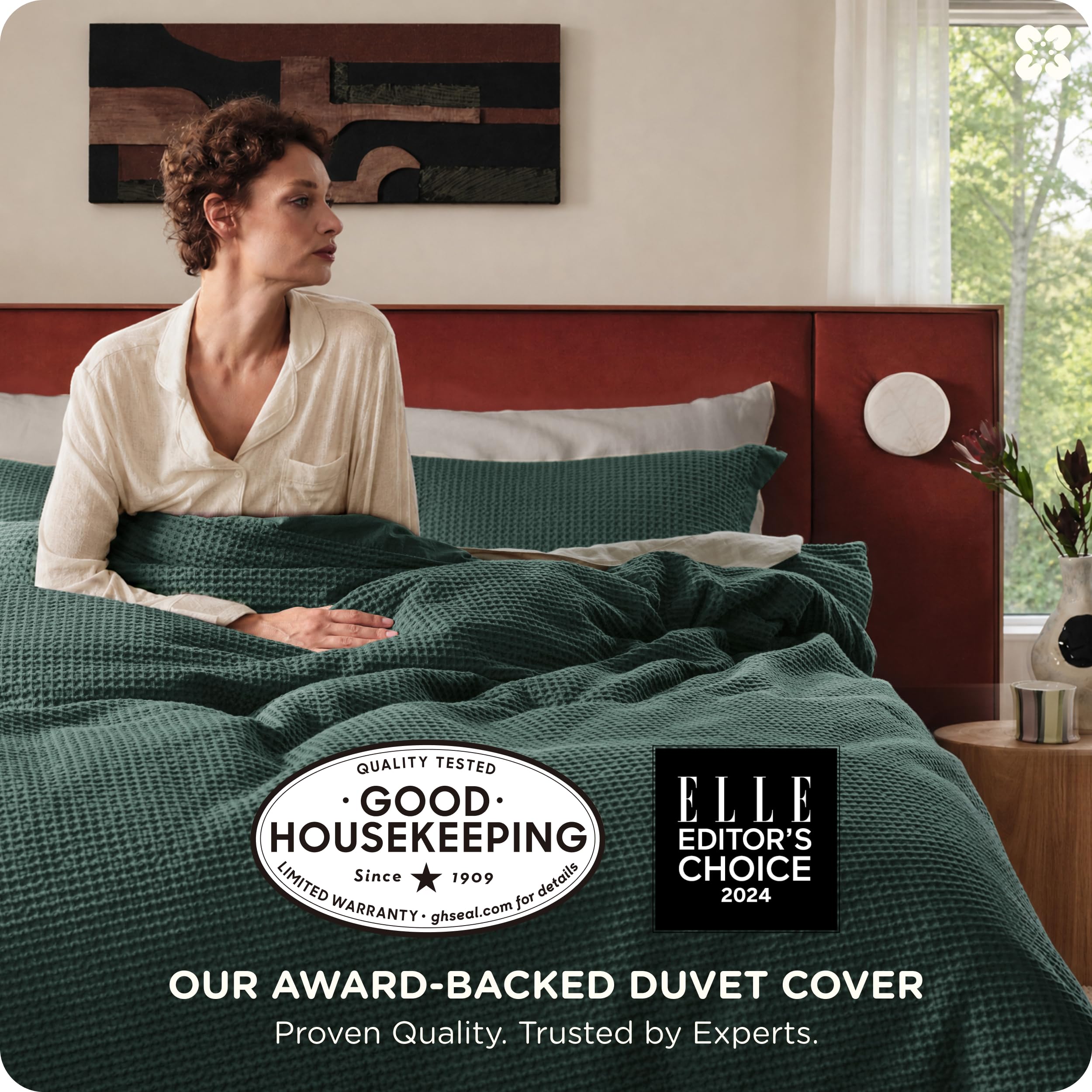Bedsure cotton waffle weave close-up highlighting breathable texture benefit