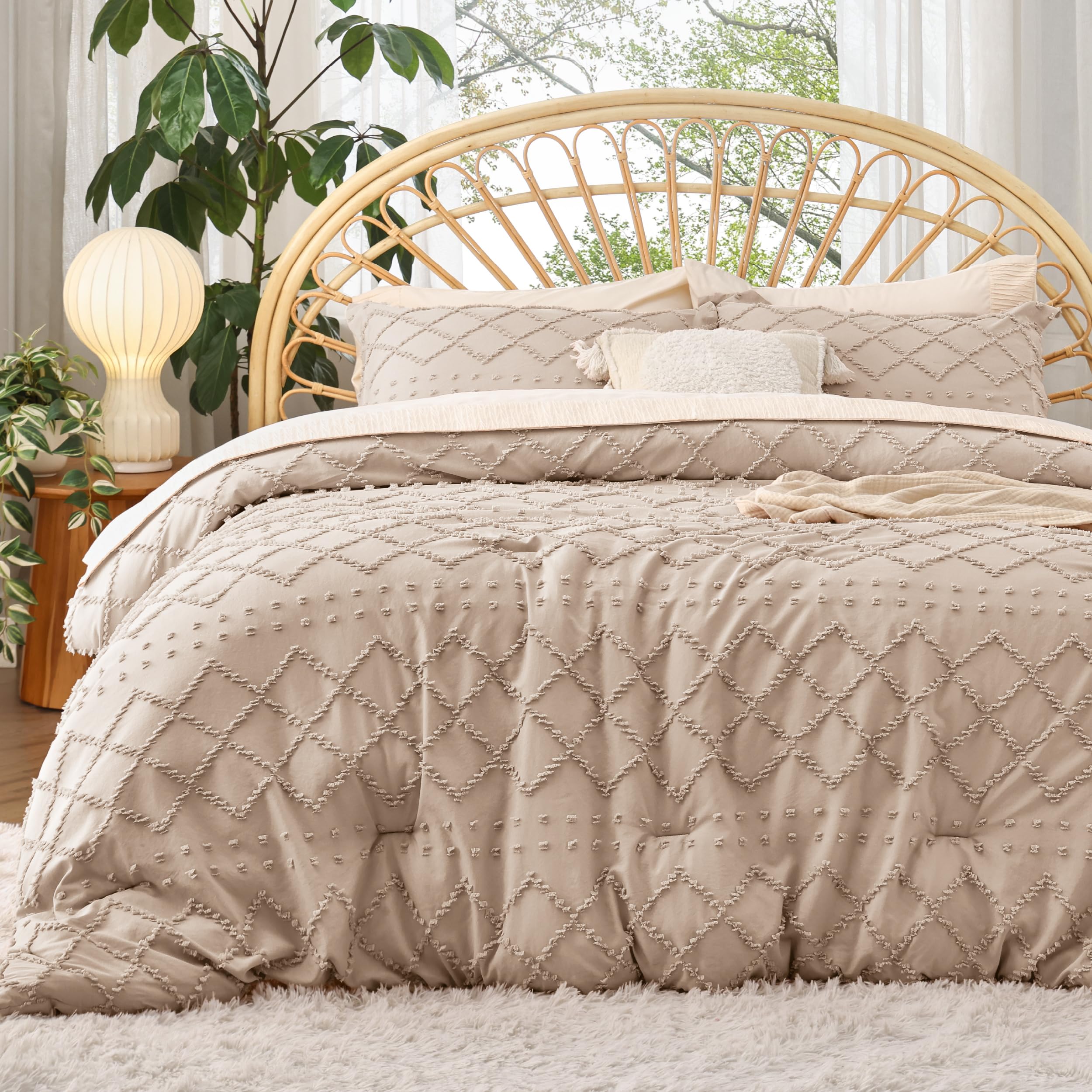 Bedsure front view showing warm tan comforter and coordinated look for instant bedroom update