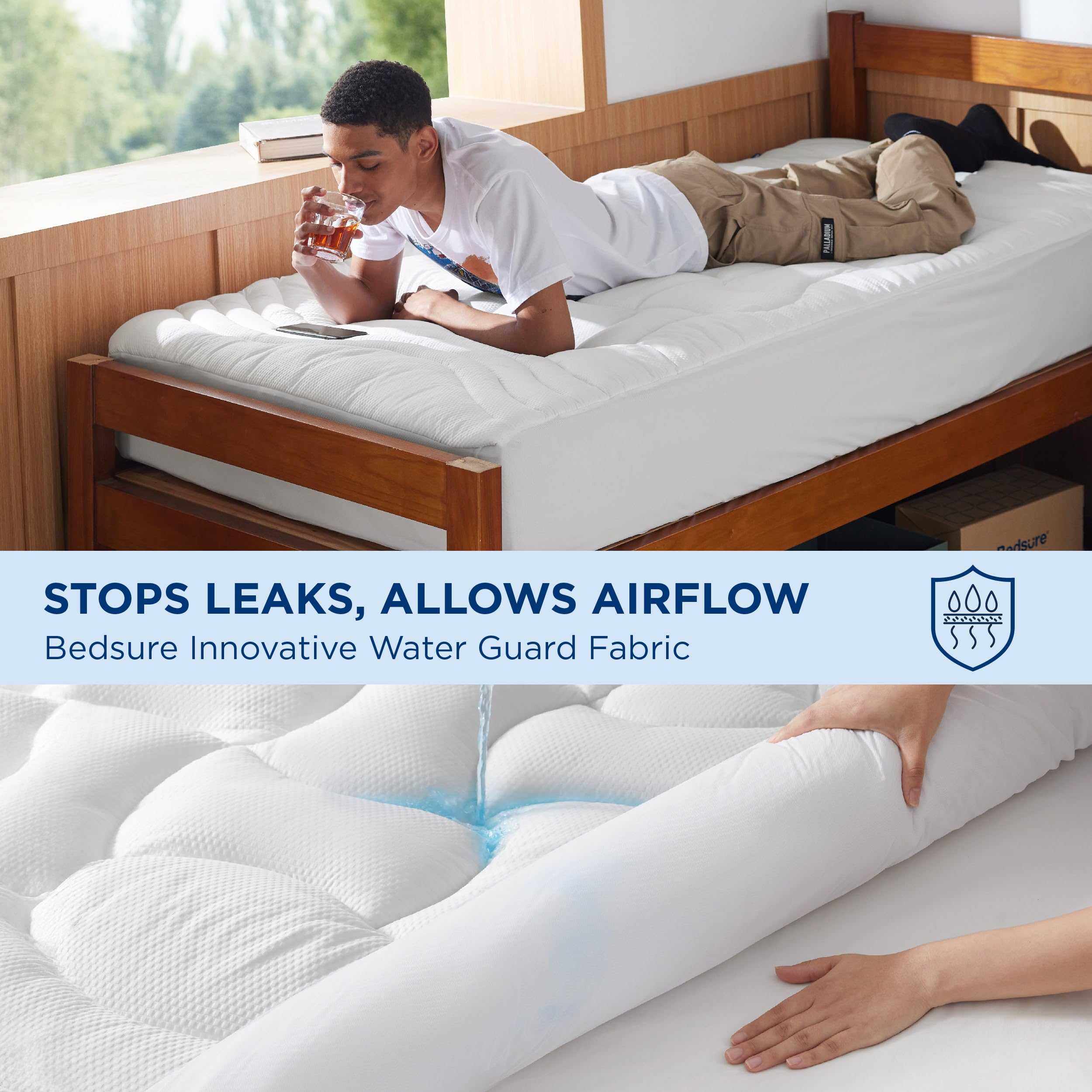 Bedsure waterproof layer detail displaying liquid protection benefit