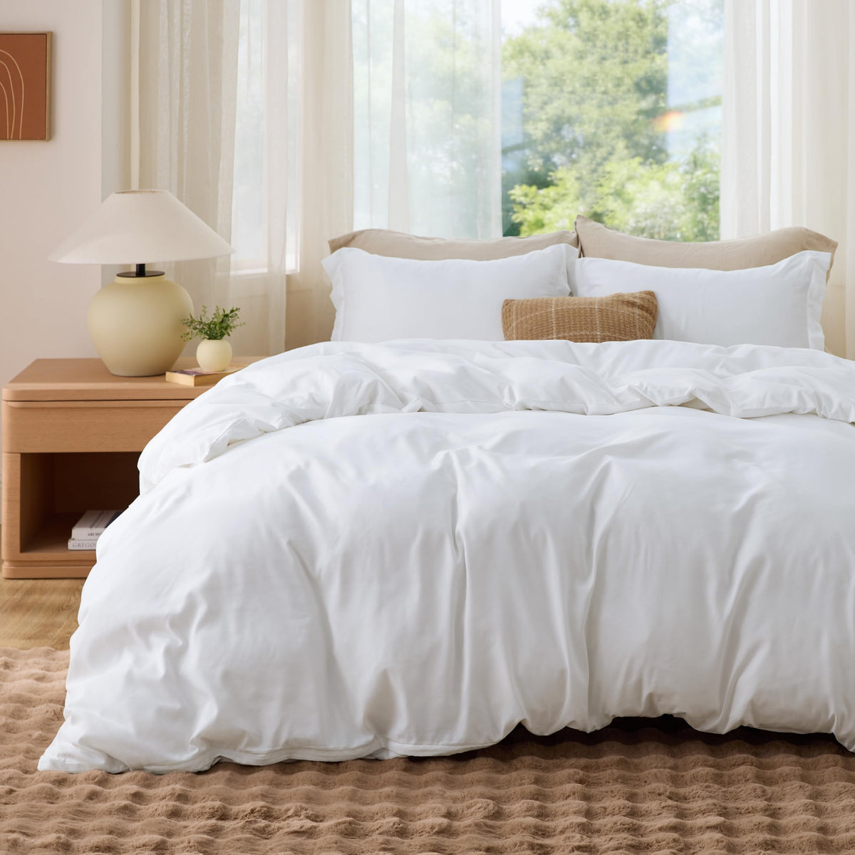 Bedsure front view of white duvet cover showing clean minimalist look and versatility