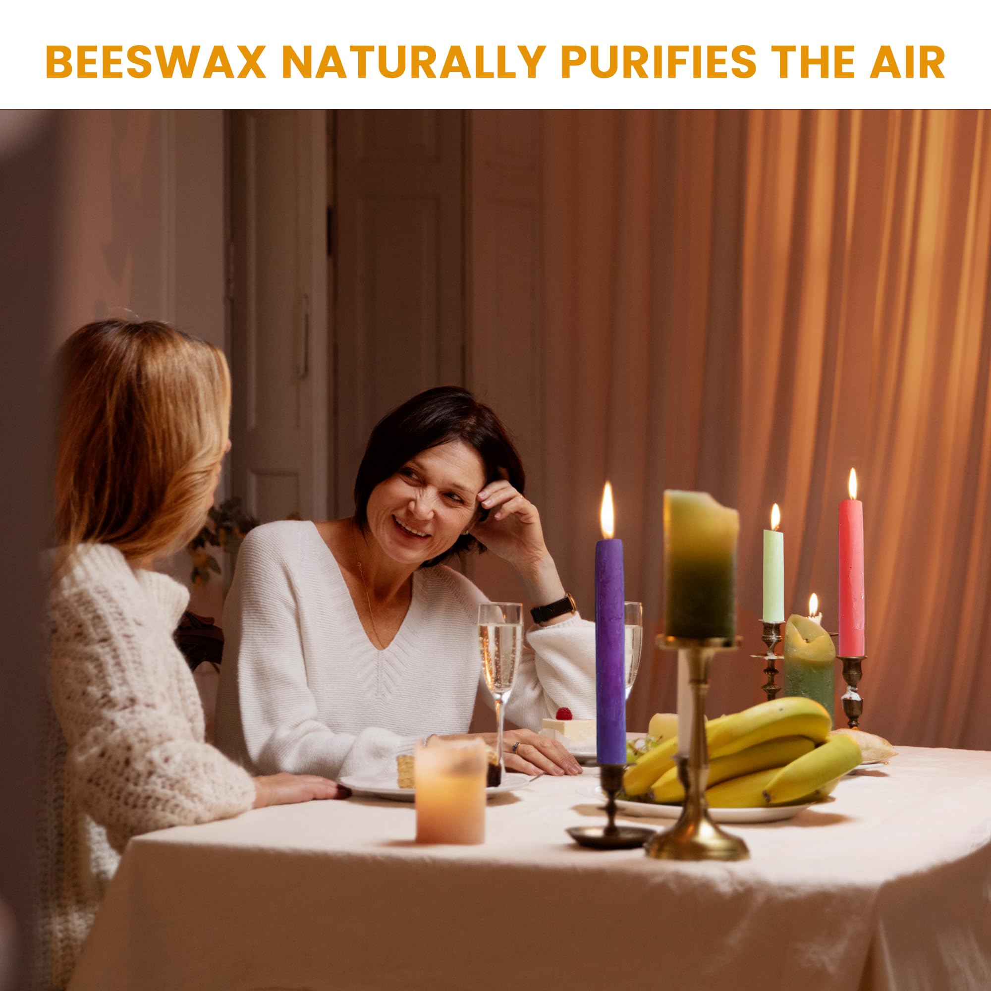 Bee The Light tapers lit on dining table creating warm ambiance for holiday gatherings