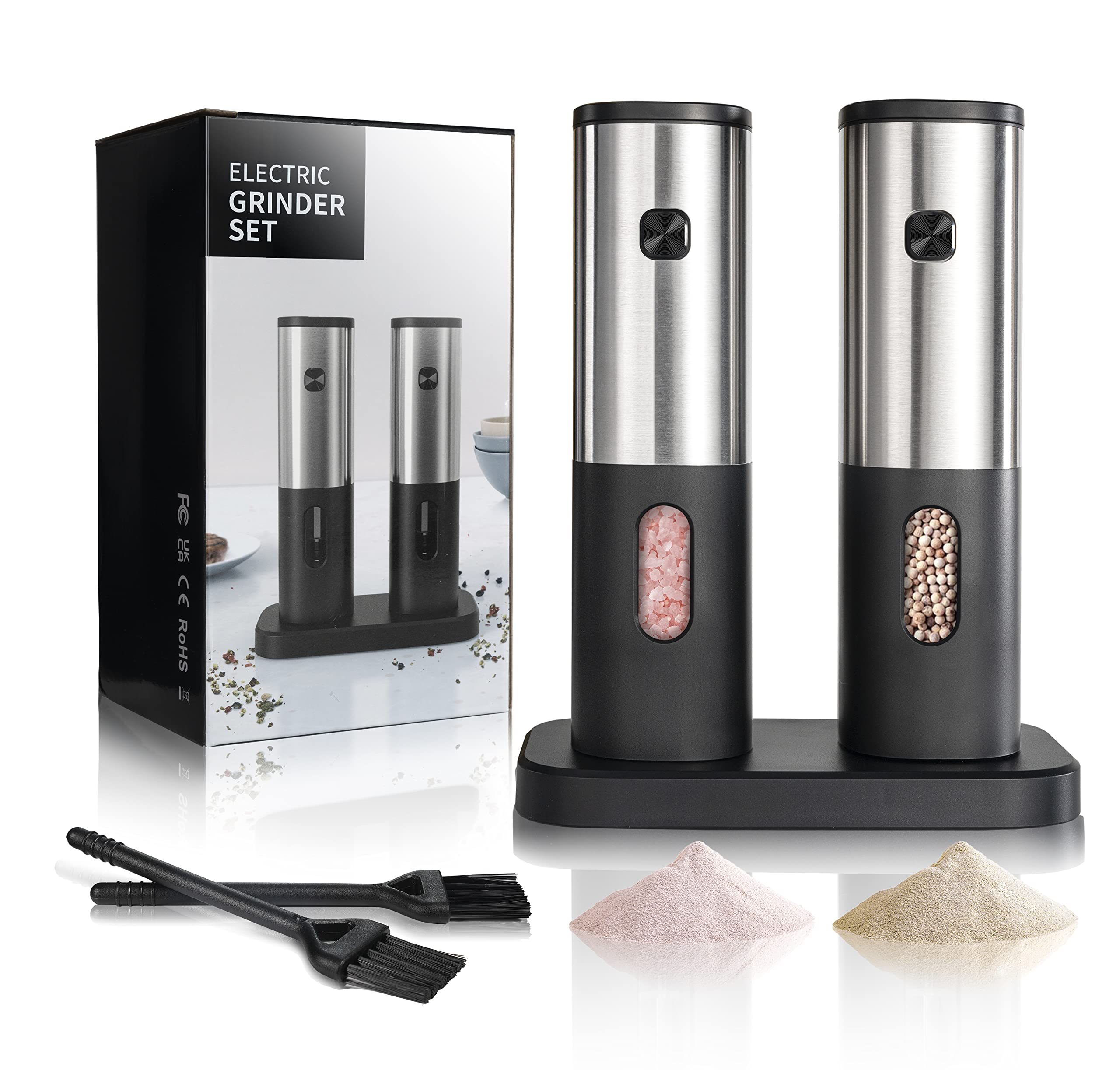 BeEcone front view of black stainless steel grinder set showing sleek design and durability