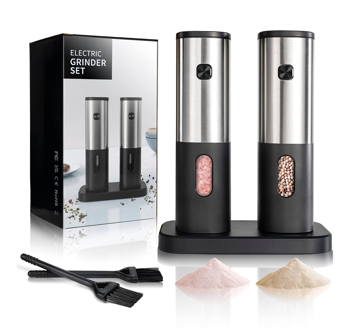 BeEcone front view of black stainless steel grinder set showing sleek design and durability