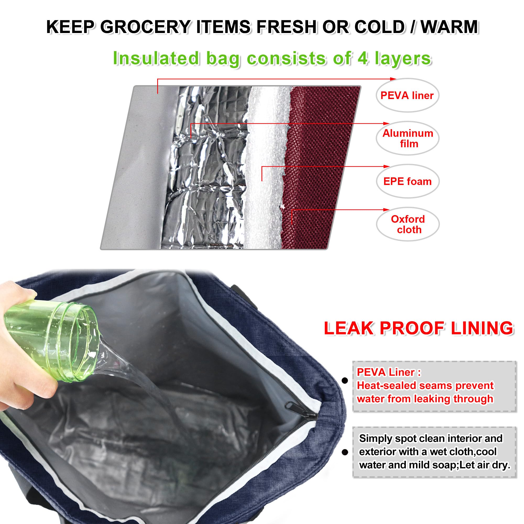 BeeGreen interior PEVA liner close-up showing easy-wipe surface benefit