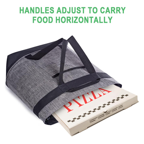 BeeGreen holding a pizza horizontally showing secure transport without spills benefit