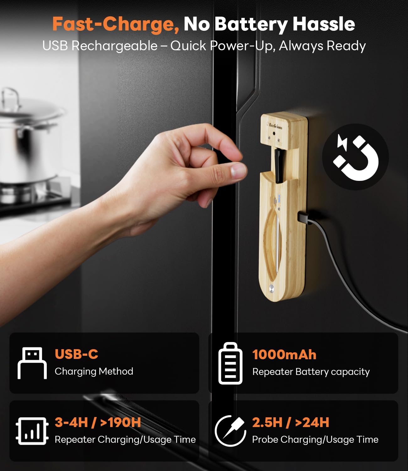 Beelicious Pro next to a ruler scale comparison illustrating slim probe and portability