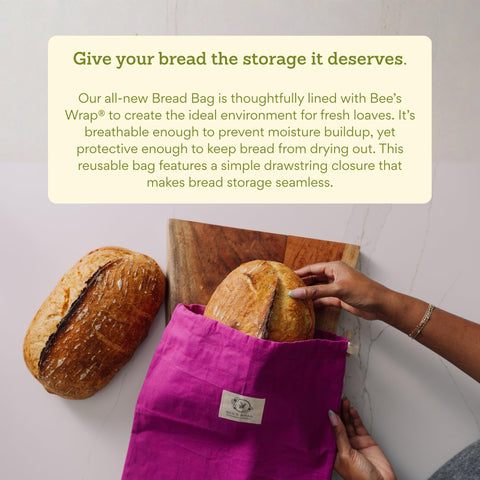 Bee's Wrap close-up of drawstring detail for secure bread storage
