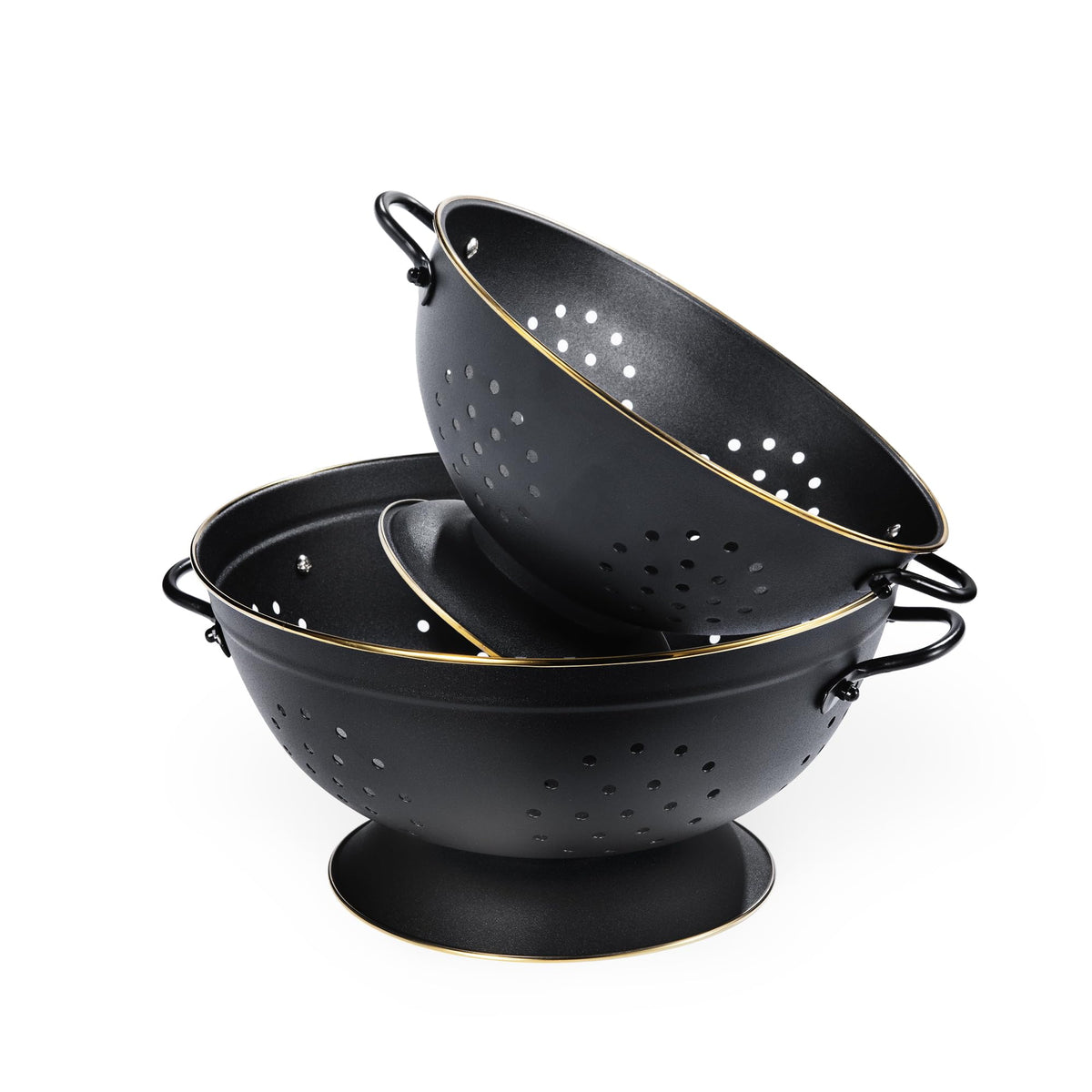 BeFare colander front view showing matte black finish and capacity benefit