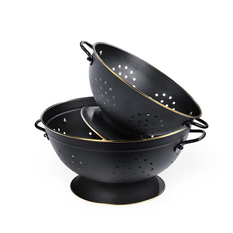 BeFare colander front view showing matte black finish and capacity benefit