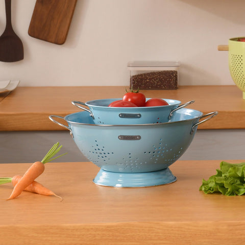 BeFare colanders displayed on countertop with produce, showing aesthetic and practical use