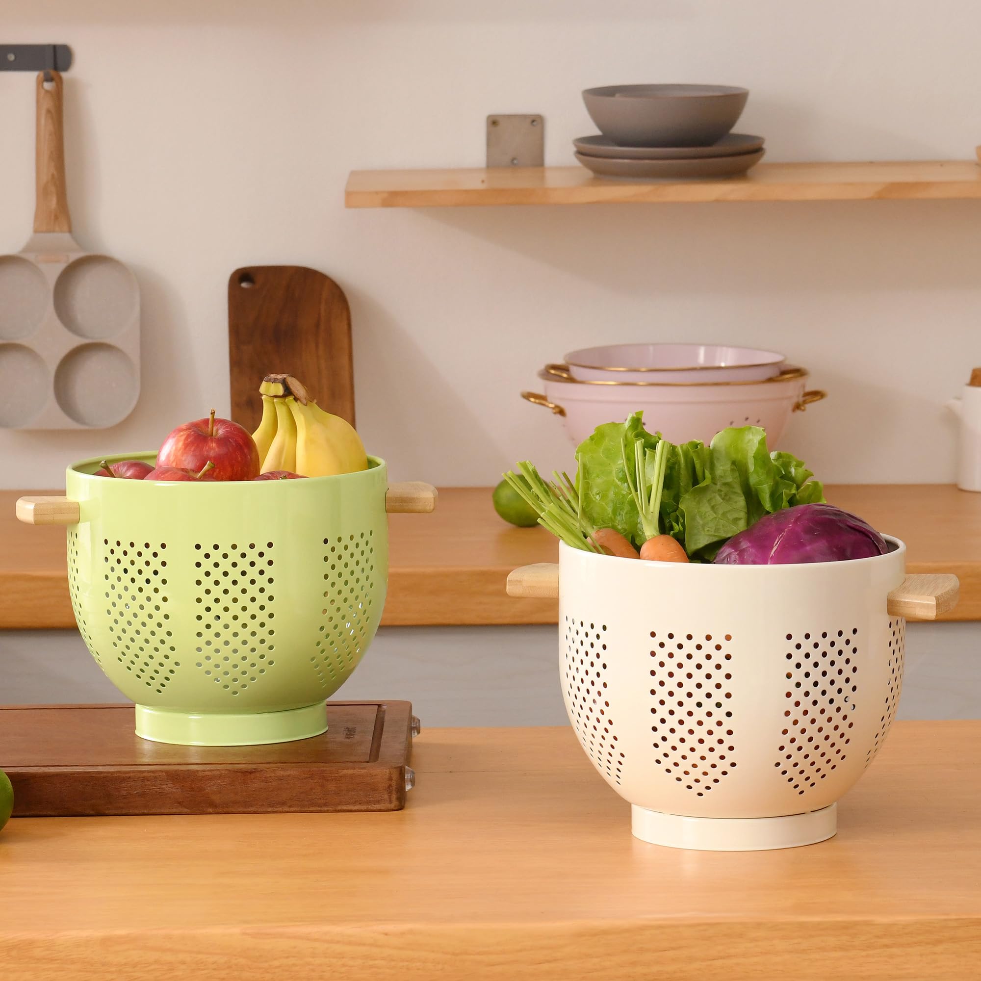 BeFare colander size comparison with hand demonstrating generous capacity