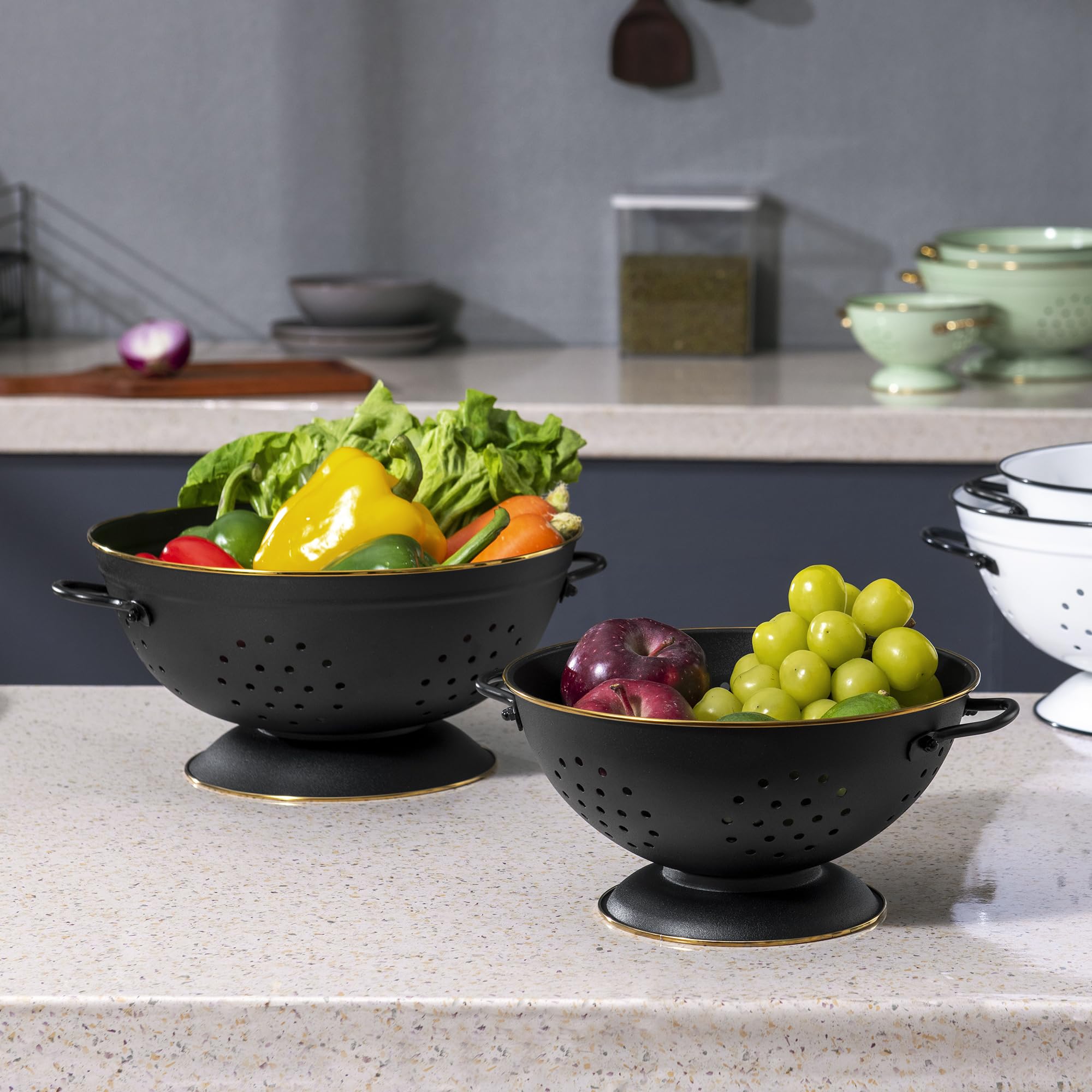 BeFare colanders beside an apple to show capacity and scale advantages