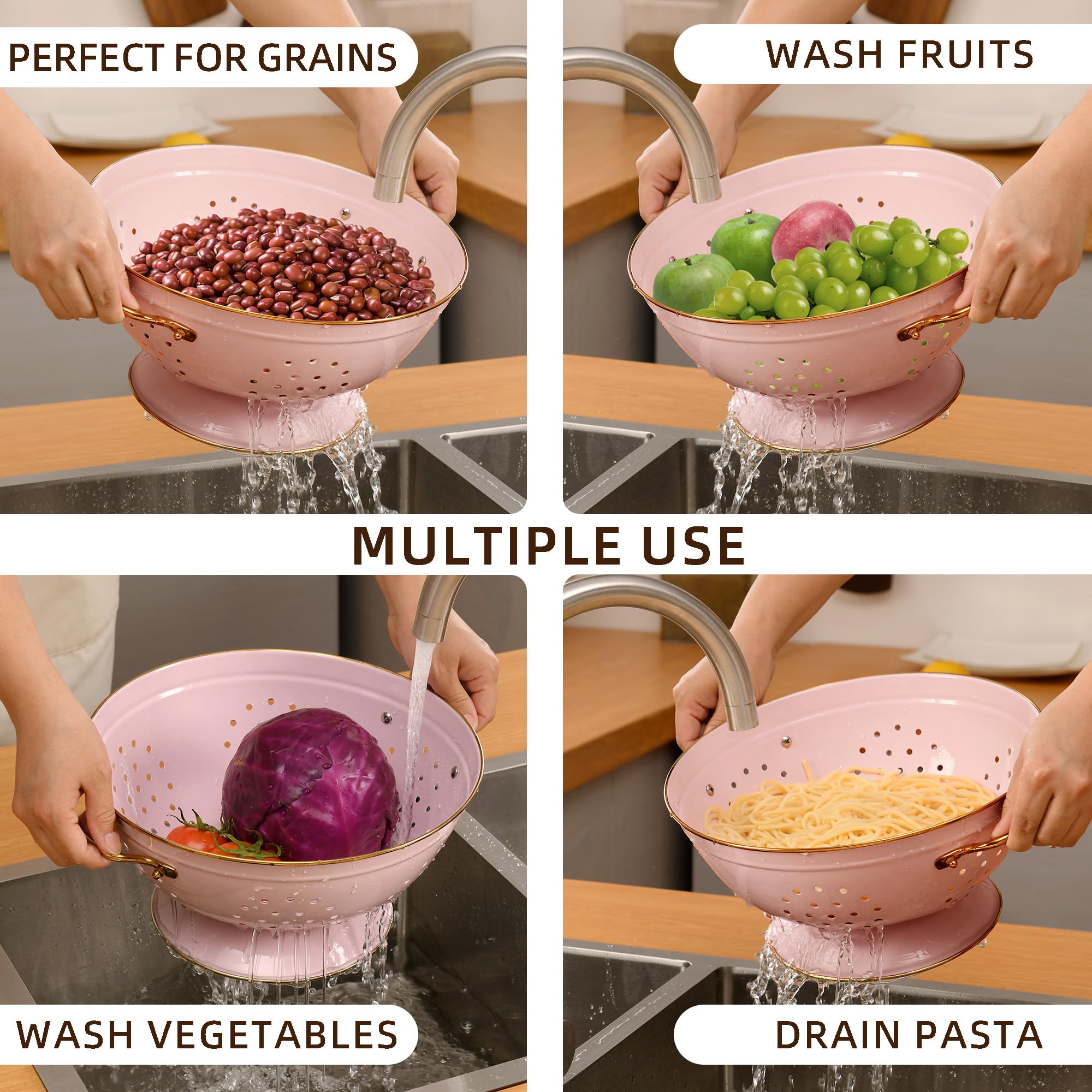 BeFare colanders next to fruit showing capacity comparison and versatility