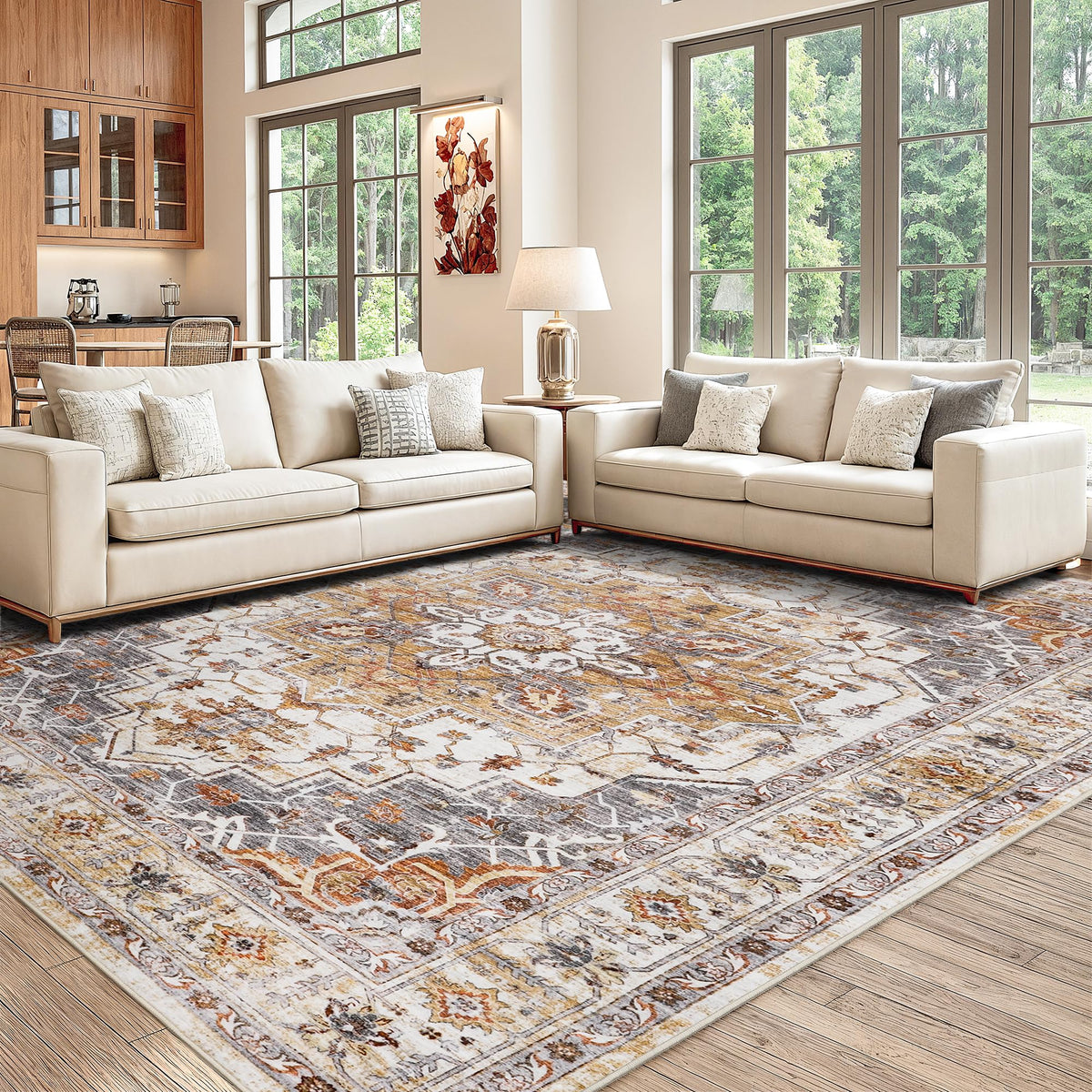 befbee front view of full 8x10 rug showing vintage pattern and style benefit