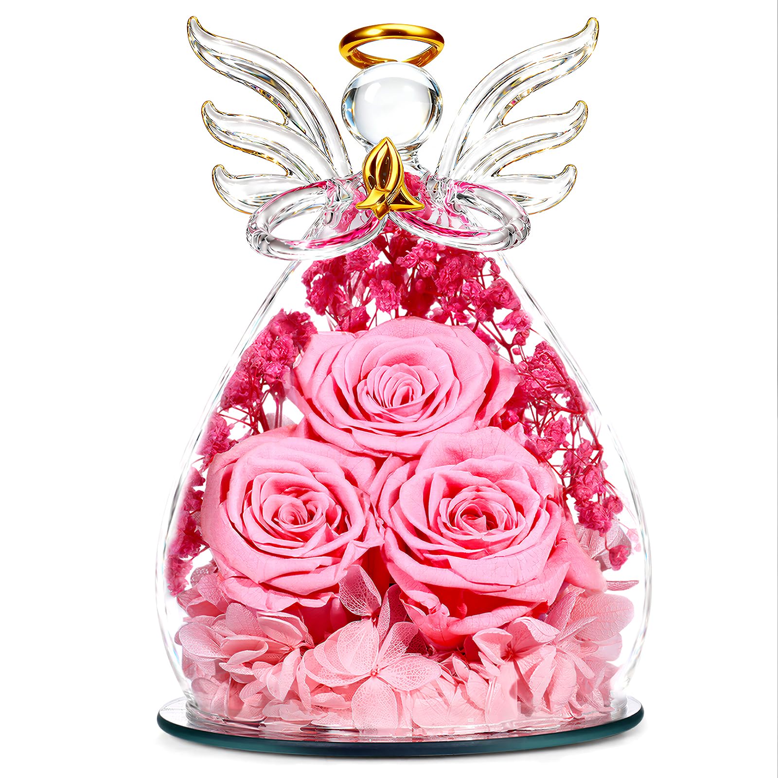 Beferr angel figurine front view showing preserved rose and glow