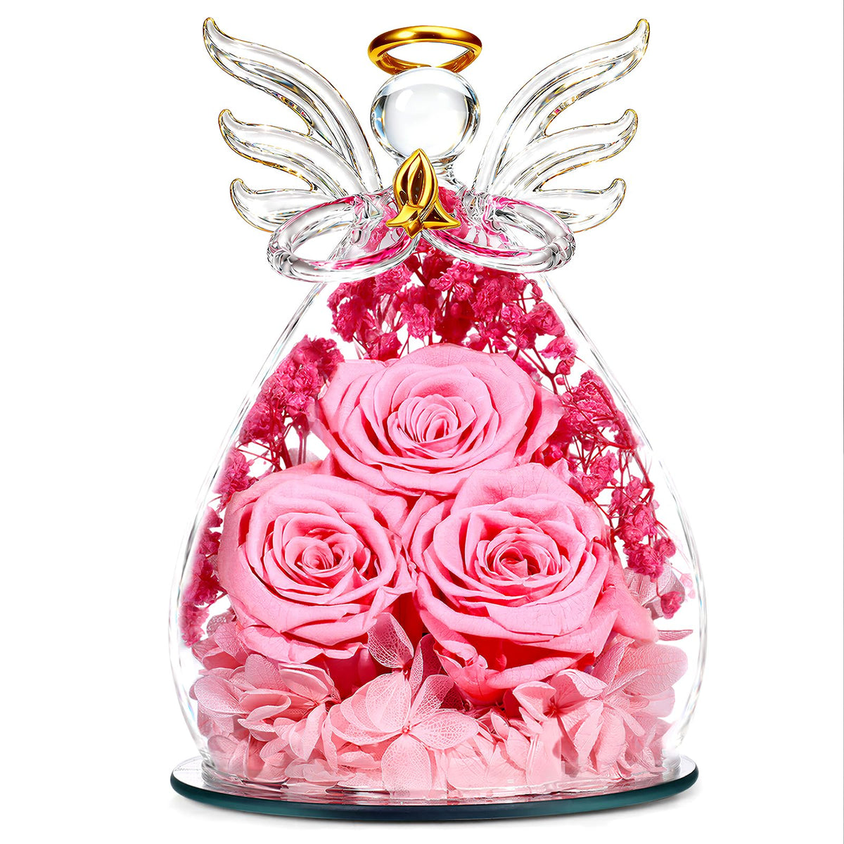 Beferr angel figurine front view showing preserved rose and glow