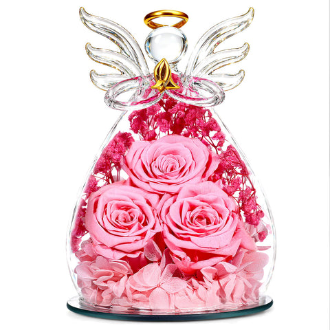 Beferr angel figurine front view showing preserved rose and glow