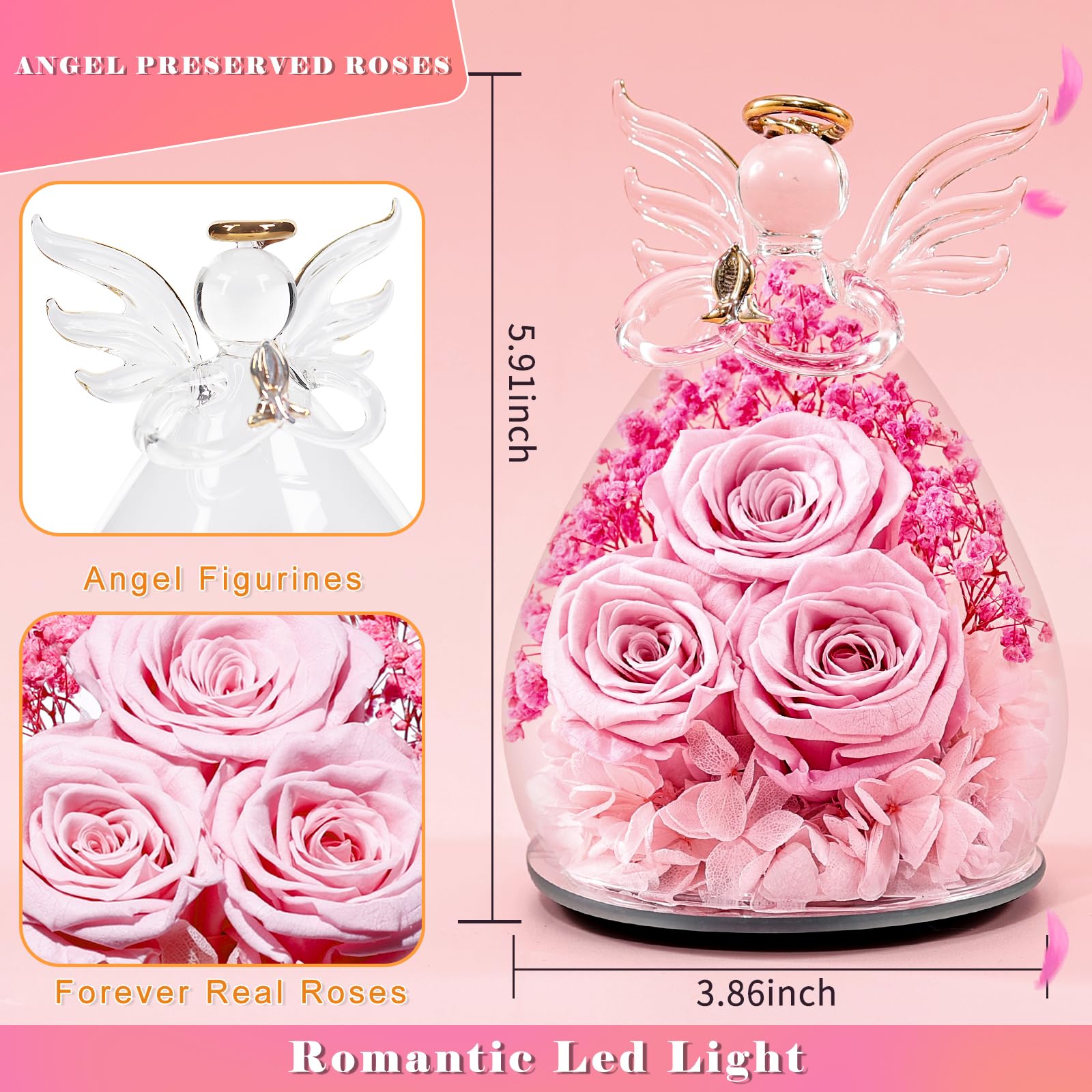 Beferr LED base lit highlighting rose and angel silhouette