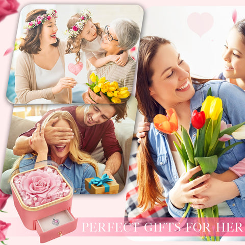 Beferr preserved rose paired with necklace on table, evokes heartfelt gifting