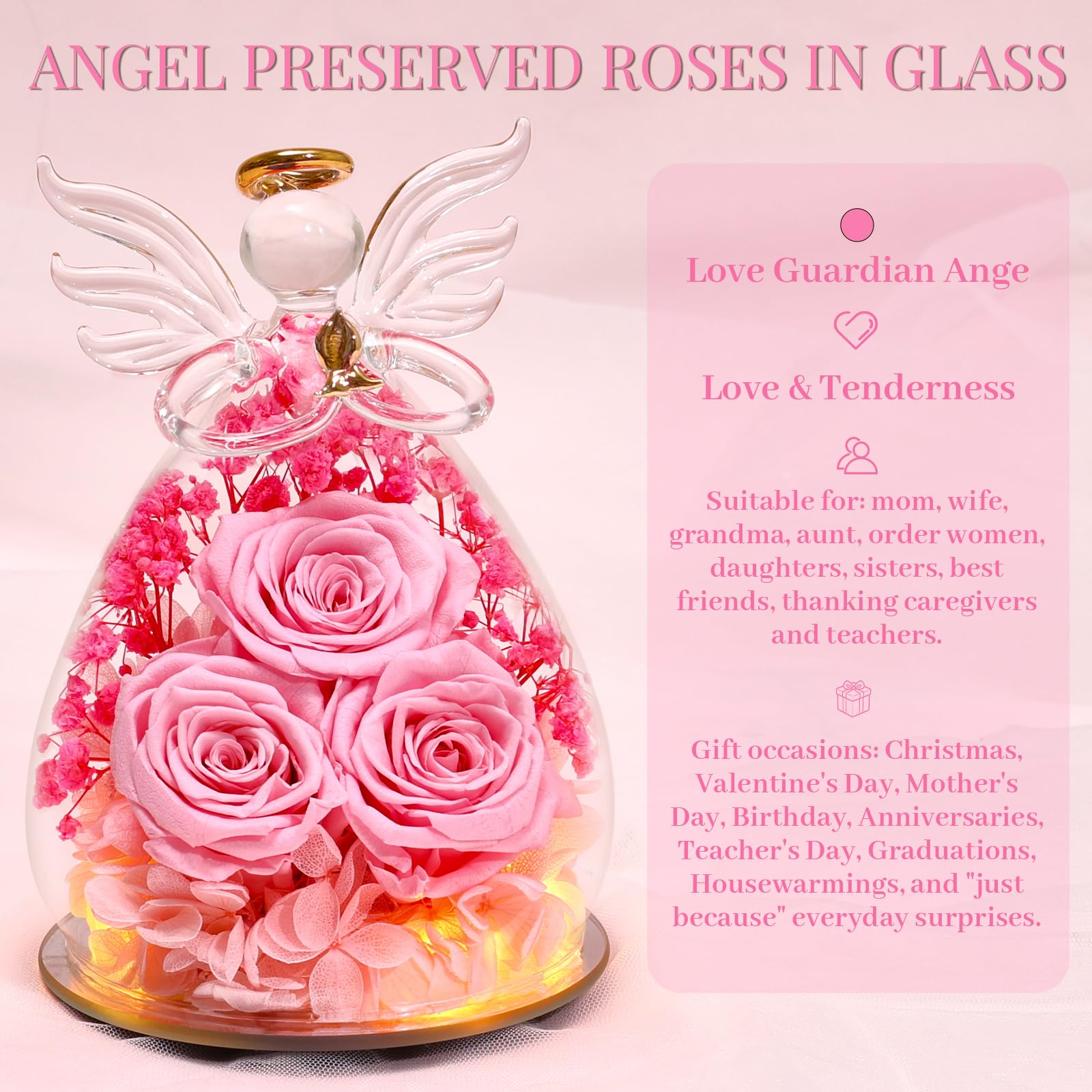 Beferr side profile of glass angel emphasizing crystal clarity