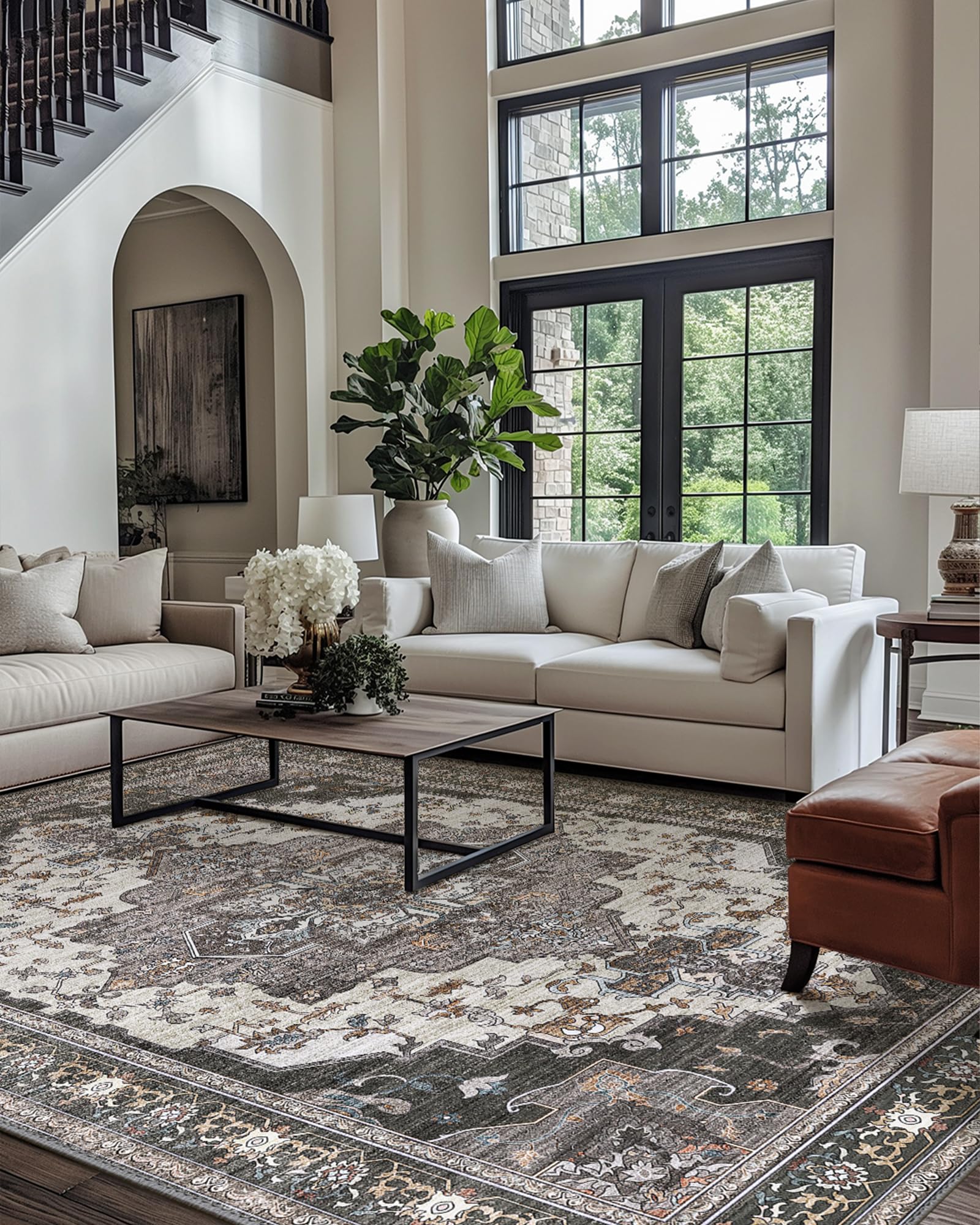 BEIMO front view of dark grey rug showing pattern and balance benefit
