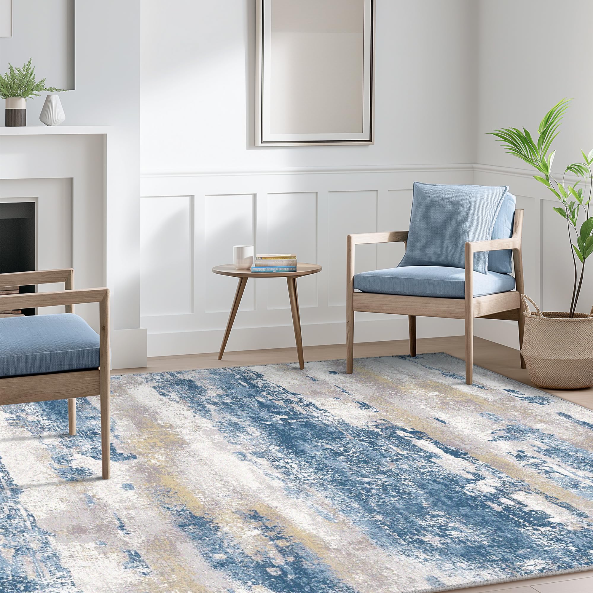 BEIMO rug texture being touched to show soft polyester pile for comfortable feel