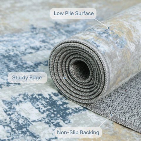 BEIMO rug next to sofa showing scale of 8x10 size for room planning ease
