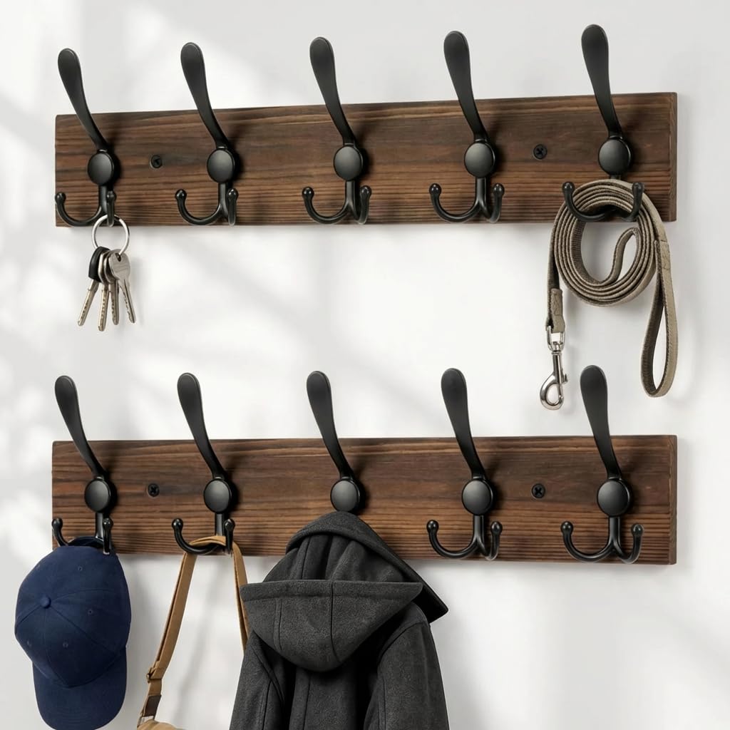 BEIUTAO front view of mounted coat rack showing neat organized storage benefit