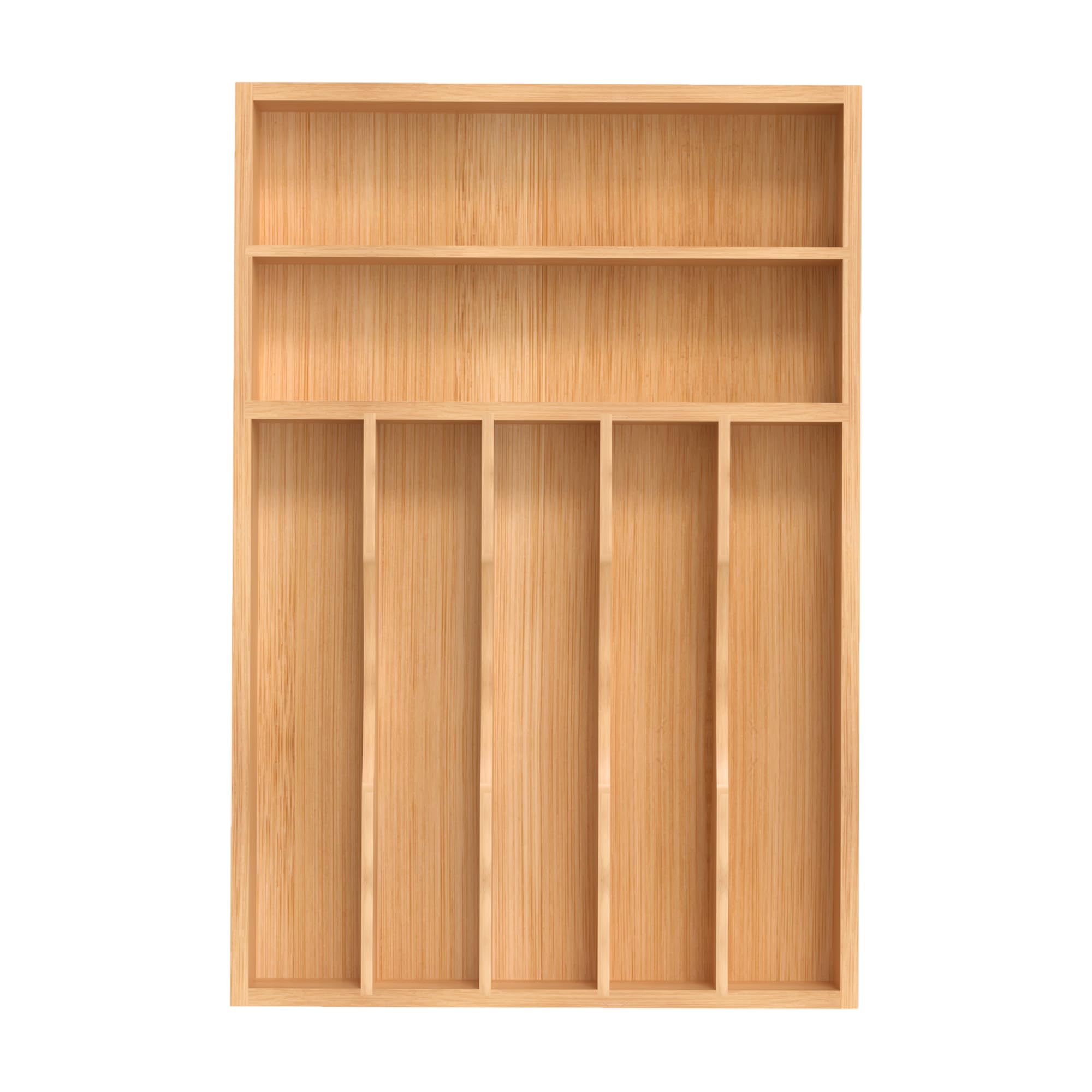 BEKVEM front view of bamboo organizer showing tidy compartments and accessible storage