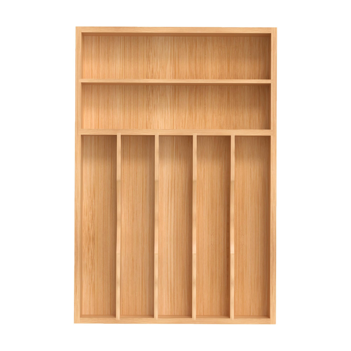 BEKVEM front view of bamboo organizer showing tidy compartments and accessible storage