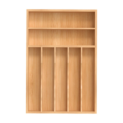 BEKVEM front view of bamboo organizer showing tidy compartments and accessible storage