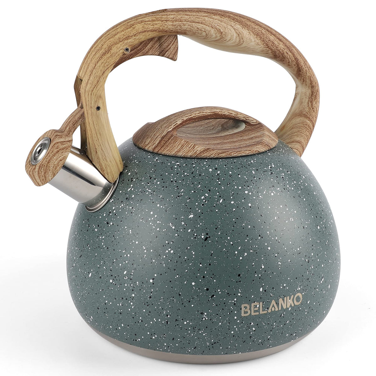 BELANKO kettle front view showcasing starry green finish and capacity benefit