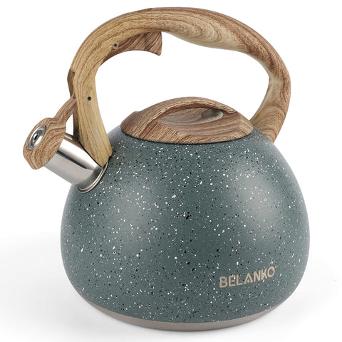 BELANKO kettle front view showcasing starry green finish and capacity benefit