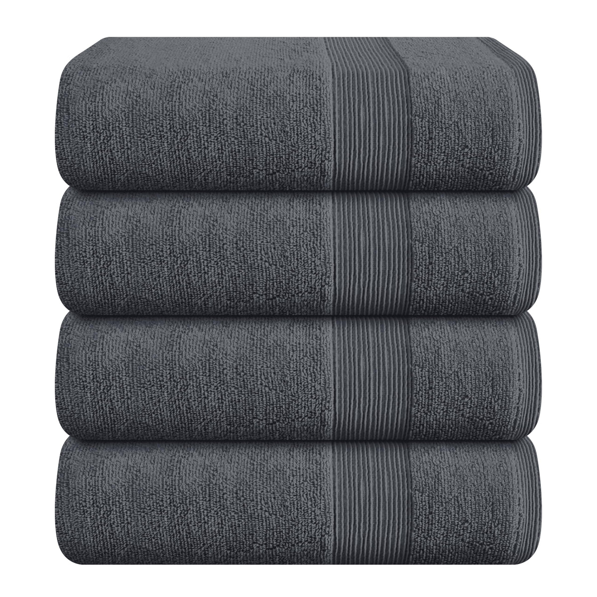 Belizzi Home grey 4-pack front view showing neat folds and uniform color, conveys quality