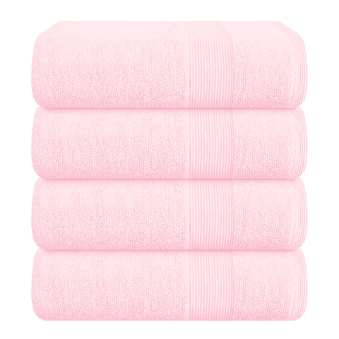 Belizzi Home front packaging pink towels showing set of four and spa-quality comfort