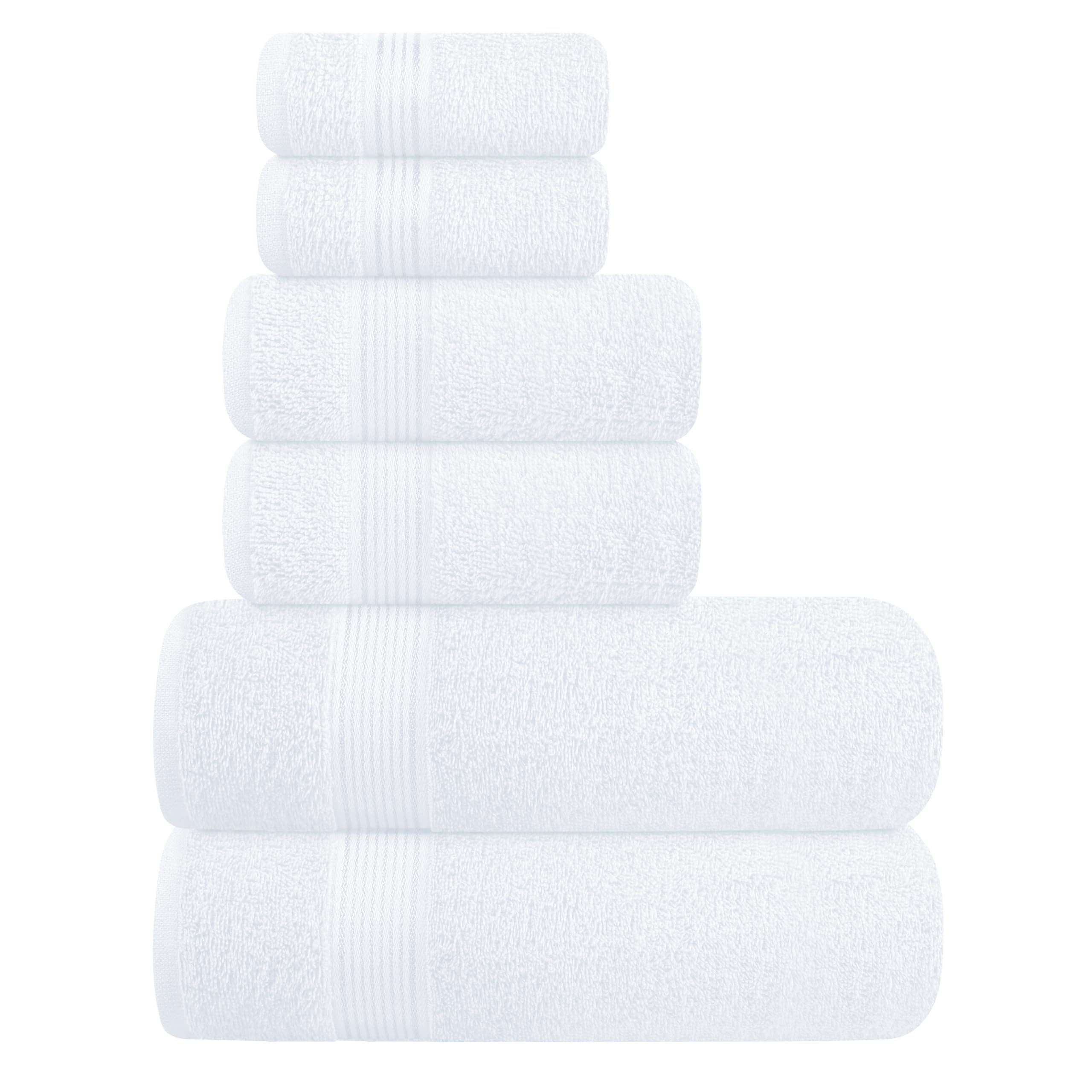 Belizzi Home front pack view showing neat six-piece towel set and clean white look