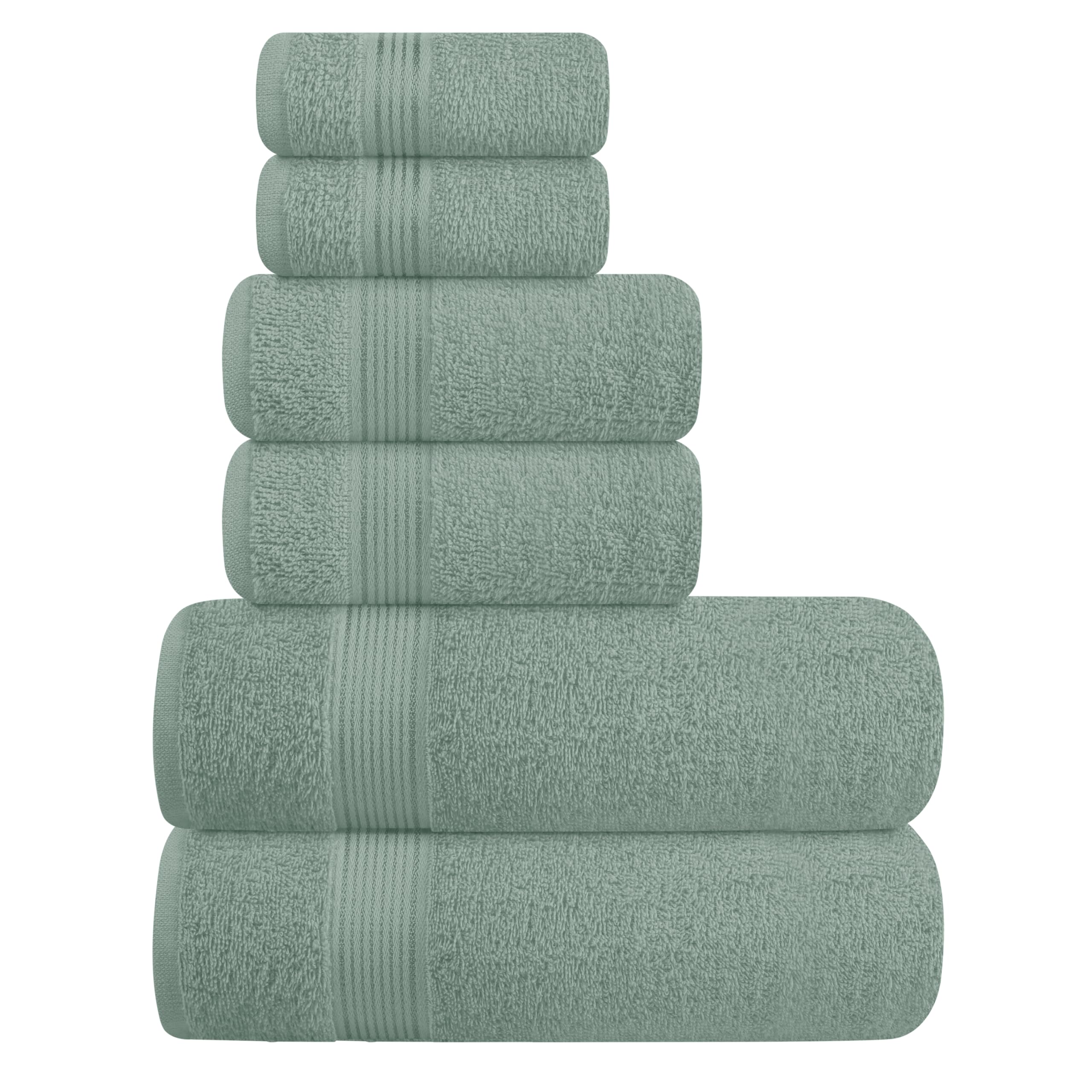 Belizzi Home front packaging of 6 pack towel set showing compact presentation and convenience
