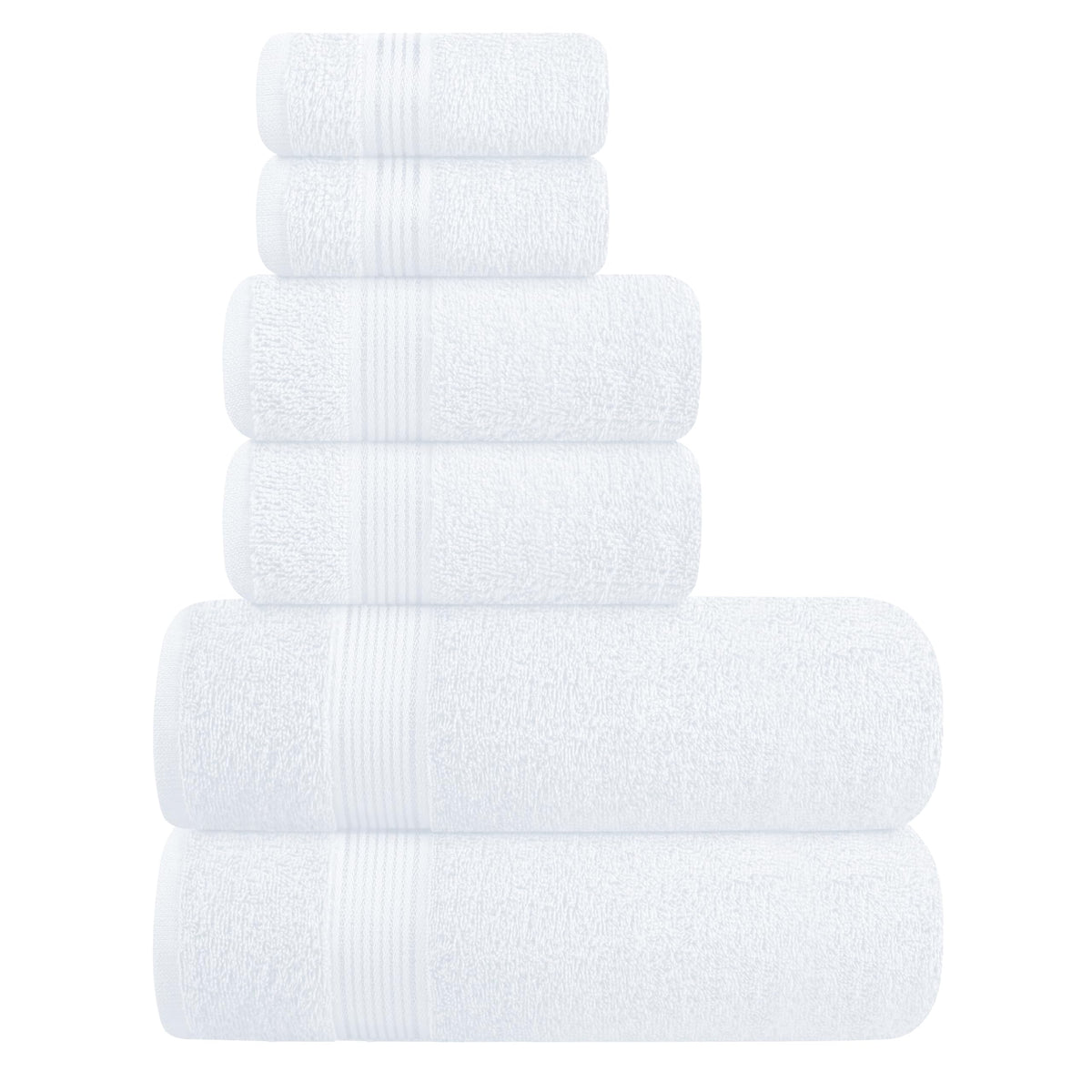Belizzi Home front pack view showing neat six-piece towel set and clean white look