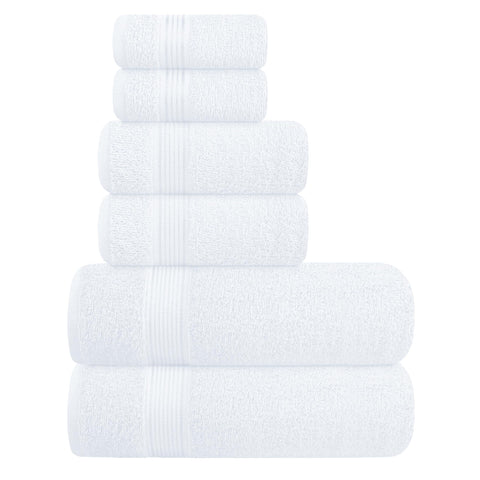 Belizzi Home front pack view showing neat six-piece towel set and clean white look