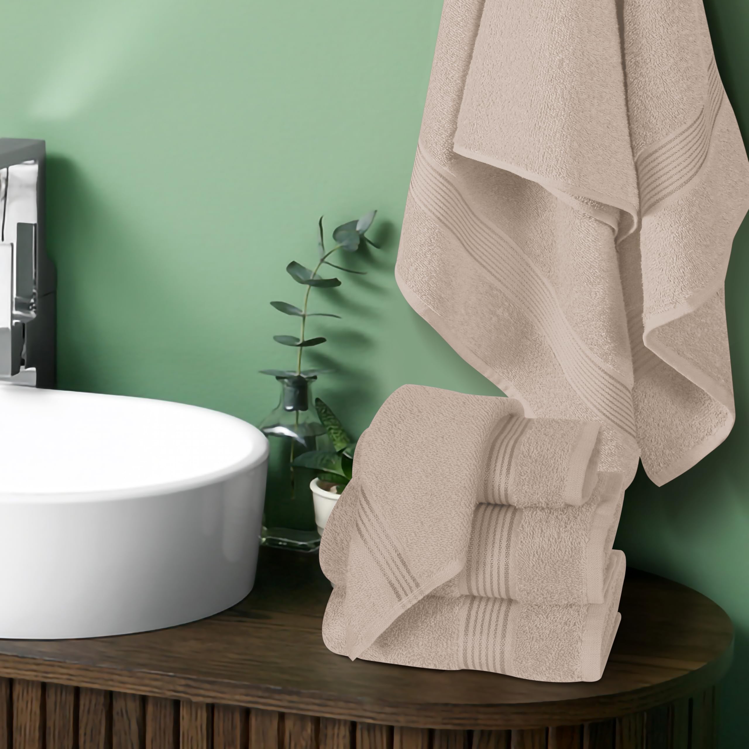 Belizzi Home hand towel and washcloth stacked for compact storage benefit