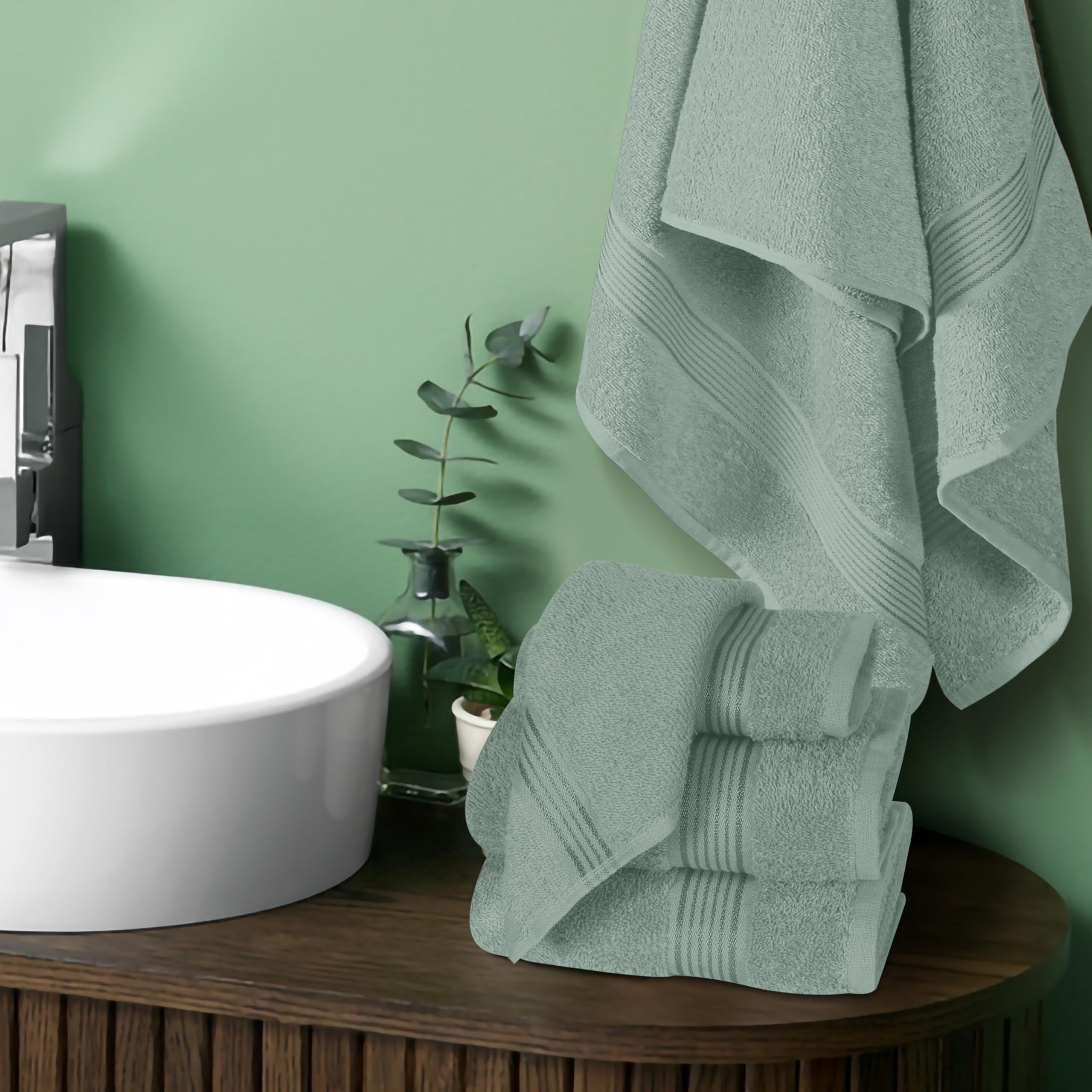 Belizzi Home neatly stacked hand towels highlighting tidy storage and coordinated color